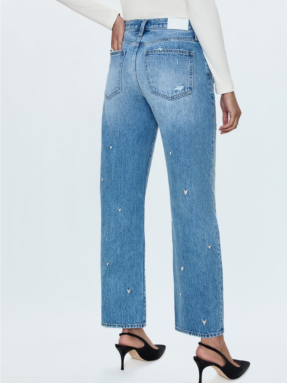 PISTOLA LEXI MID RISE BOWED STRAIGHT JEAN - CONFETTI VINTAGE SIZE 26 Hearts - Picture 3 of 8